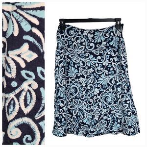Croft & Barrow Blue Floral Paisley Printed A-Line Flowy Lightweight Knee Skirt